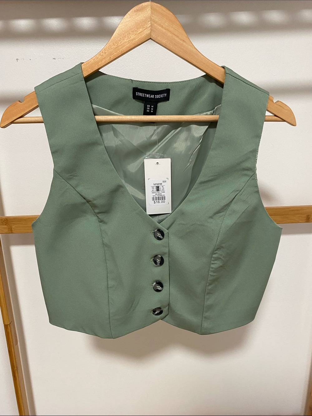Streetwear Society Sage Green Button-Front Crop Top